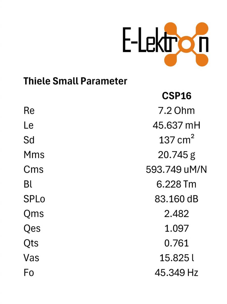 EL903207 E-Lektron CSP16 HiFi Chassis Lautsprecher 8 Ohm / 16cm / 85W