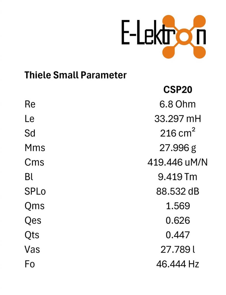 EL903210 E-Lektron CSP20 HiFi Chassis Lautsprecher 8 Ohm / 20cm / 100W