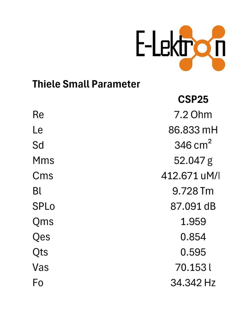 EL903213 E-Lektron CSP25 HiFi Chassis Lautsprecher 8 Ohm / 25cm / 125W