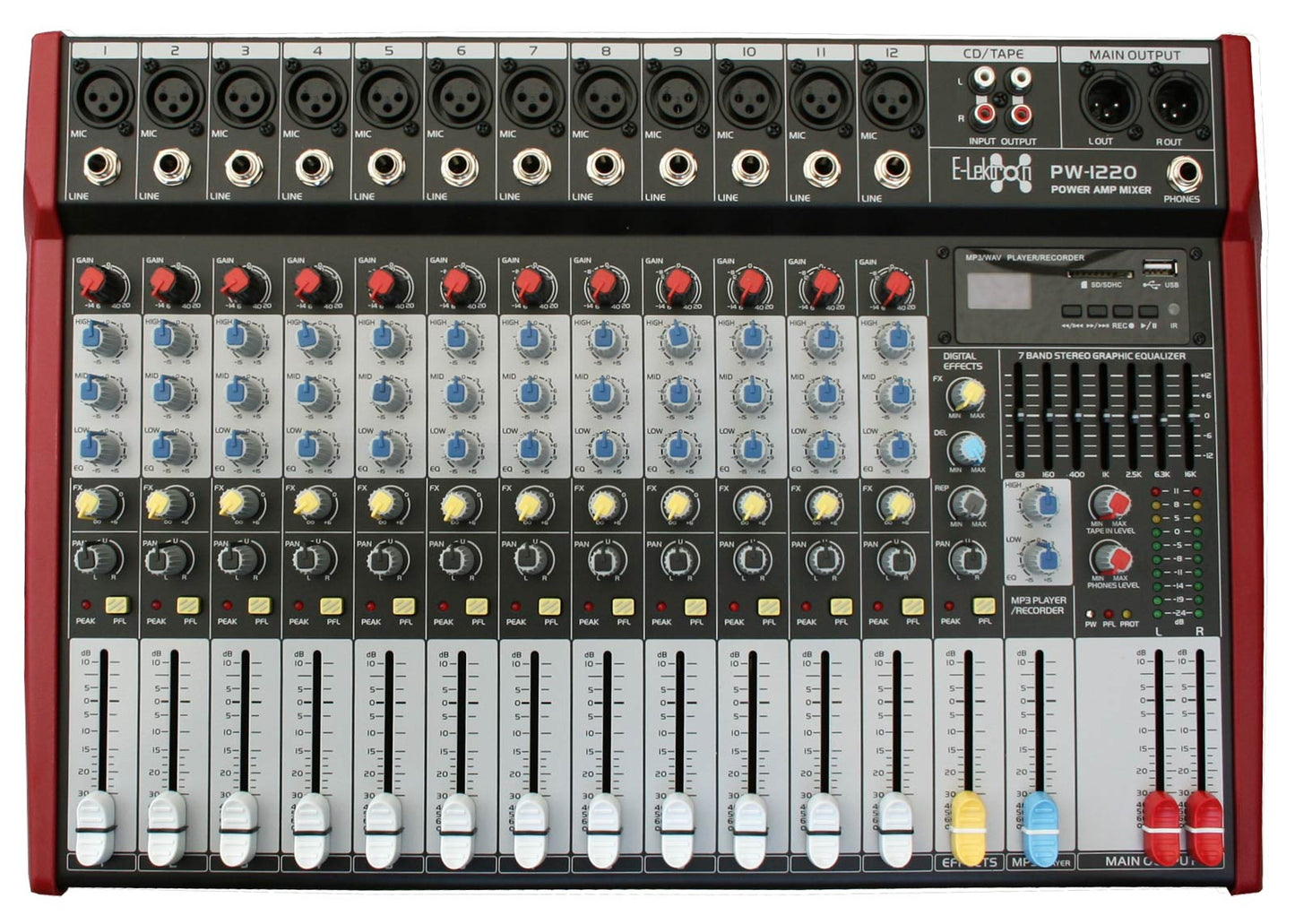 EL172589 E-Lektron PW-1220 Live Power-Mixer 12-Kanal + MP3 & AUX