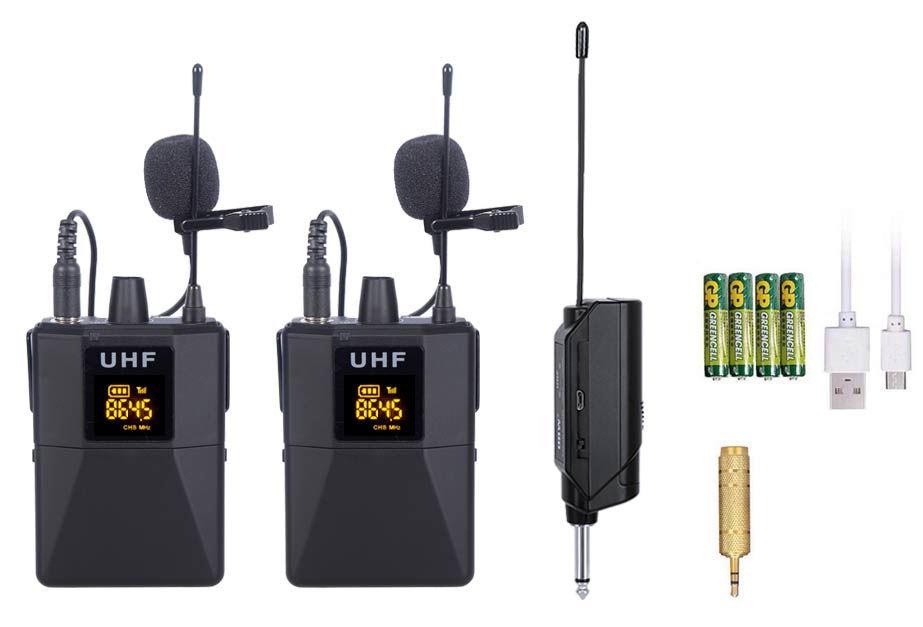 EL173744 E-Lektron U-2B 2x Lavalier Funkmikrofon Satz UHF mit Ansteck-Empfänger